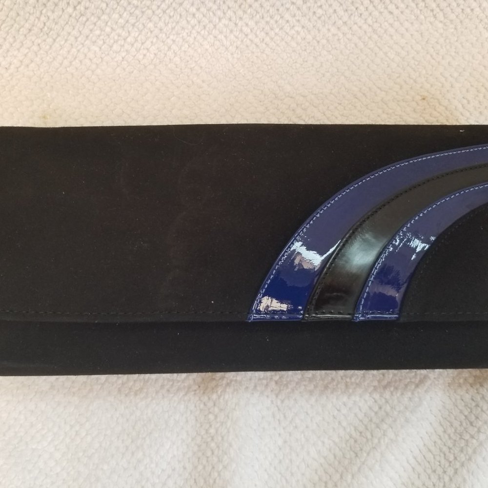 Black suede clutch.
